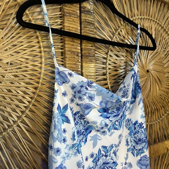 Hello Molly Blue White Floral Slip Midi Dress Size Large US 8 - Picture 4 of 8